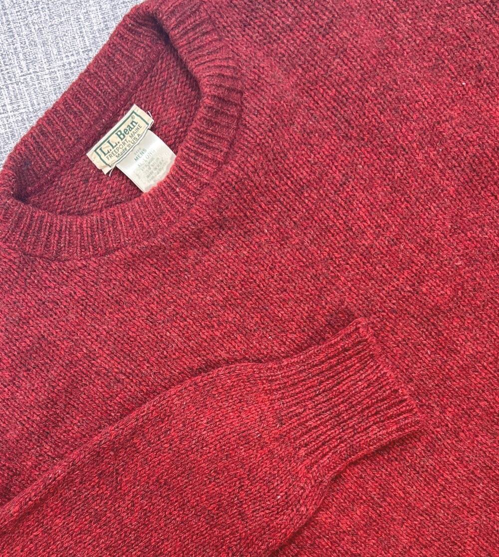 Vintage USA LL Bean Sweater Men's XL Red Fisherman Wool Knit 90s Fisherman Crew